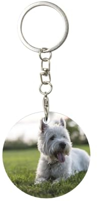 XDVPALNE Westie Lawn West Highland White Terrier Hunde, Runder Metall-Schlüsselanhänger, Schlüsselanhänger, Ringhalter, Organizer, 1 Stk