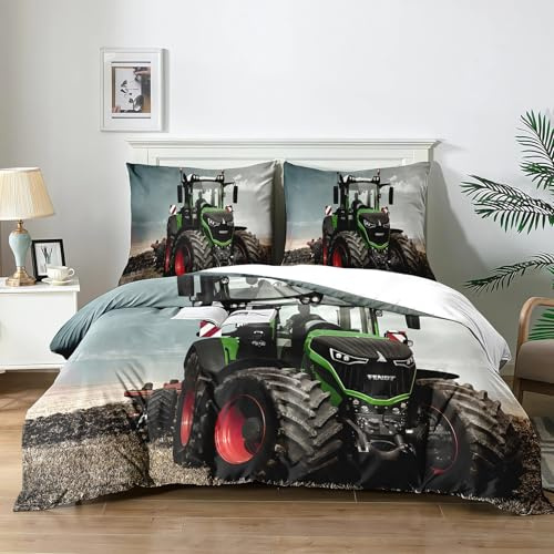 Yzehomijia Bettbezug Traktor 140×200cm, Traktor Bettwäsche Set Traktor für Kinder, 1 Mikrofaser Bettbezug + 2 Kissenbezüge 65x65 cm (T4×140)