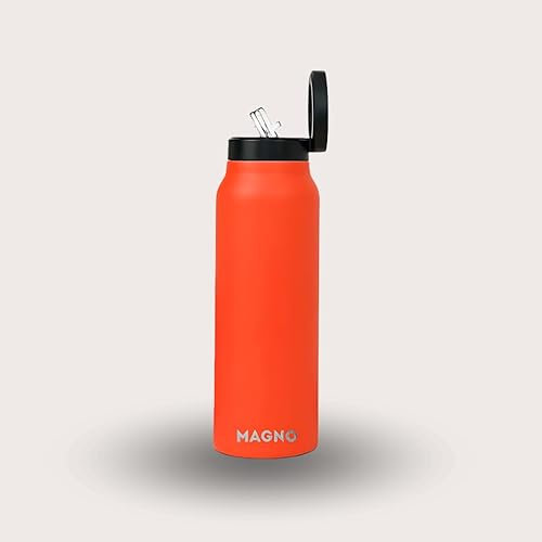 MAGNOBOTTLE Magnetische Flasche 710 ml | Edelstahl isolierte Trinkflasche, Sportflasche mit MagSafe-kompatiblem Griff, Stativ mit verstellbaren Winkeln, kompatibel mit jedem gerät (Orange)