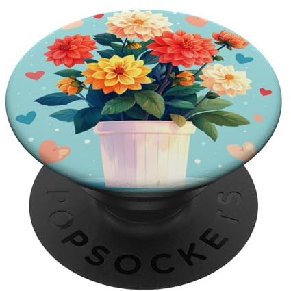 Dahlia Plant In Pot Cottagecore Hearts Graphic PopSockets Swappable PopGrip