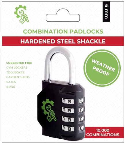 Spanner In the Works® | Combination Padlock | 4 Digit Weatherproof Padlock with Code | Coded Lock for Gym Locker (Black Number Lock)