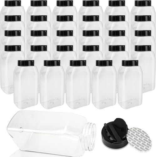 Paquete de 30 tarros de plástico para especias de 16 onzas con tapa, recipientes de plástico cuadrados vacíos transparentes con tapas, recipiente de almacenamiento de polvo vacío grande para almacenar