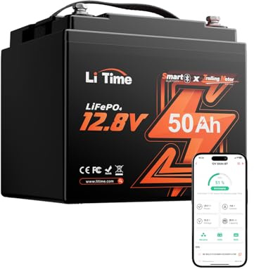 Litime Batería Litio 12V 50Ah con Bluetooth y Protección Baja Temperatura, Batería Li-Ion Lifepo4 con 50A BMS, 4000+ Ciclos, para Motor Fueraborda Eléctrico, Barca, Embarcaciones Detectores Pesca