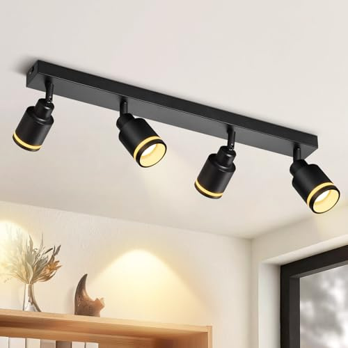 Deckenstrahler LED 4 Flammig Deckenlampe für Schlafzimmer GU10 Schwenkbar | Deckenleuchte Schwarz Deckenspots Metall Wohnzimmer Modern Spotlight für Schlafzimmer Esszimmer Büro (Ohne Leuchtmittel)