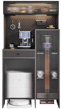 Büroschrank Schwarz, für Roboterstaubsauger mit Wischfunktion, Küchenschrank mit Arbeitsplatte 100cm, Aufbewahrungsschrank für Roboter-Staubsauger(Black,80cm)