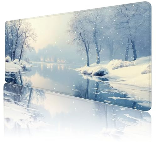 Tapis de Souris XXL Tapis Souris Blanc 1800x900 Tapis de Souris Gamer Hiver ImperméAble et AntidéRapant Base en Caoutchouc avec Bords Cousus Mousepad,Une éTendu sous Main Bureau Accessoire,M-95