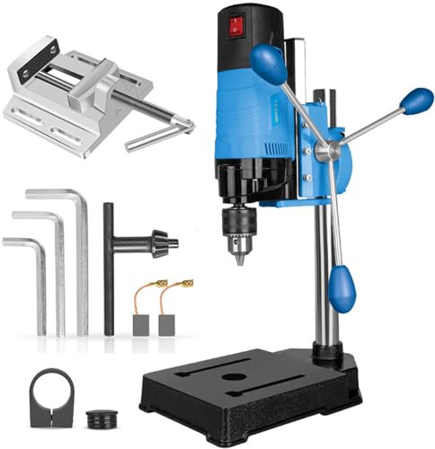 Supporto per Trapano a Colonna da Banco, Mini Trapano a Colonna da Banco 1200W Corsa 80mm/Morsetto 38-50mm, Banco per Trapano a Pilastro da 2800 Giri/min con Morsa Girevole di 90° Foratura Taglio