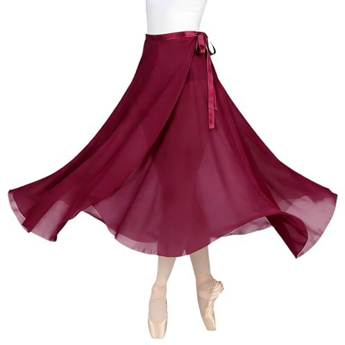 Baisdan Donne Lunghezza Chiffon Gonna Danza Classica Tango Moderno Sala da Ballo Gonna in Tulle Rosso Scuro