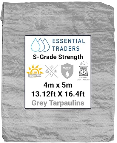 Grey Lightweight Tarpaulin - Multi-Purpose Waterproof Sheet for Outdoor Use, Tools, Camping, Gardening, Furniture Protection, and Temporary Coverage (4m x 5m)