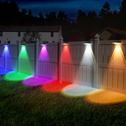 Quntis Outdoor Solar Wall Lights, 8 Pack Solar Fence Lights Warm White & 11 RGB Modes IP64 Waterproof Wireless Stick On Wall Lamp for Outside Garden Front Door Stair Porch Post Deck Yard Railing Patio