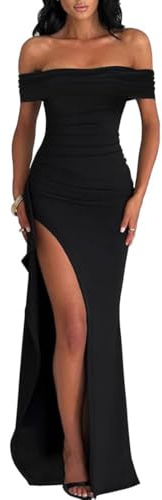 AOWVUTS Abiti da Sera Vestito Cocktail da Donna Sexy Spalle Scoperte Maxi Abito Donna Vestiti da Cerimonia Abito con Spacco Elegante Sottile Vestito Festa Moda Lungo Vestiti Partito Banchetto