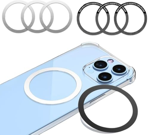 CULEO Agarres para teléfonos móviles,Pegatina de anillo de metal universal para iPhone 16, 15, 14, 13, 12, Android/Samsung (3 negras + 3 blancas)