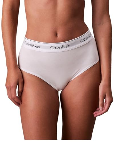 Calvin Klein Damen Slip Bikini Form High Waist mit Logobund, Weiß (White), L