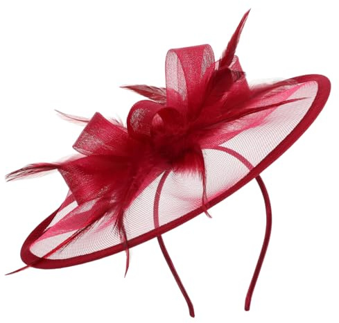Frcolor Tea Party hatt röd fascinator hatt pannband nät huvudbonad vintage Derby pannband röda hårtillbehör för kvinnor damer