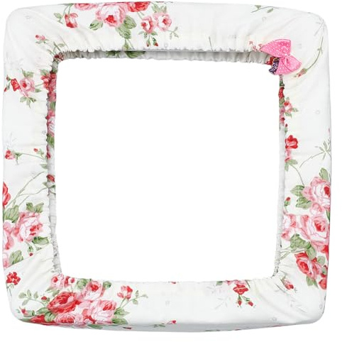 BENECREAT 20x20cm Grime Guard Kreuzstich-Stickrahmen-Abdeckung, beige Q-Snap-Rahmen-Abdeckung mit Rose, Aufbewahrungsideen-Abdeckung Stickset mit zufälligen Anhängern für Nurge, Kreuzstich