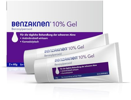 BENZAKNEN 10% Gel, 2x 60g, Mittel gegen Pickel und Mitesser bei schwerer Akne, Befreit Poren und reduziert Talg & Entzündungen, Mit BPO (Benzoylperoxid), Dermatologisch getestet