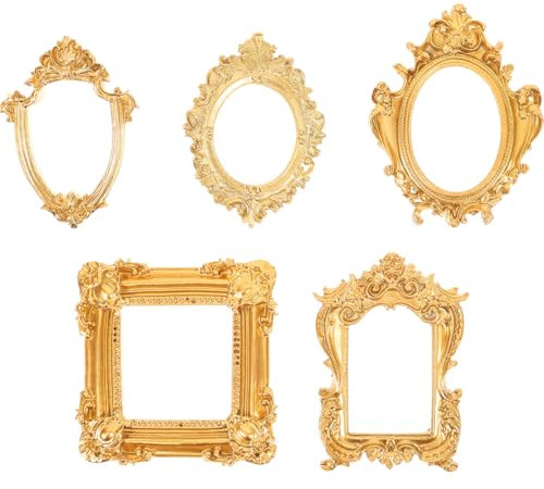 Veemoon Large Vintage Gold Antique Style Wall Picture Frames - Set of 5 Decorative Frames for Collage - for Home Decor and Displaying Memories in Elegant Retro Design