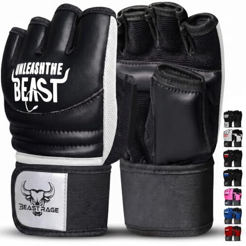 BEAST RAGE Punch Bag Taekwondo Karate Mitts Handskar för män och kvinnor,Halvfinger MMA Kickboxning Sparring Kampsport Boxning Träningshandskar - Träning Light Workouts,Muay Thai