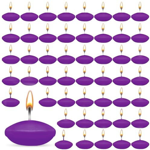 ZITUZY 50 velas flotantes, velas flotantes sin perfume, velas flotantes decorativas, sin fragancia, para piscina de boda, baño de San Valentín, cena, decoración navideña (morado)