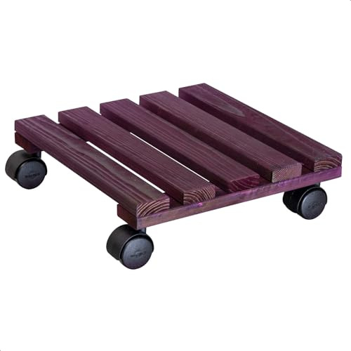 WAGNER Pflanzenroller Nature 29 x 29 x 8 cm I Pflanzenroller für Innenbereich I Blumenroller aus FSC®-Massivholz, Purpur I Kübelroller aus Holz I Tragkraft 100 kg I Made in EU - 20088701