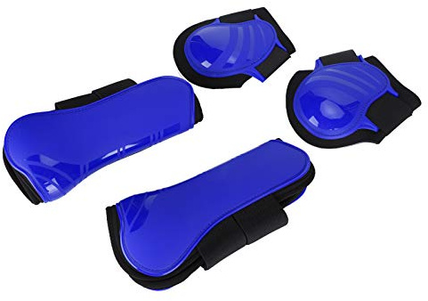 Qukaim Pferdegamaschen PU Schale Front Streichkappen Elastische Dämpfung Innenpolster 1 Set Rot M Blau XL Verdickter Pferdebeinschutz Beinschutz