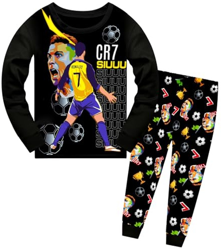 Xpialong Pajamas Set No.7 Fans Boys 2Pcs Ronaldo Nightwear Sleepsuit Soft Pjs (Black,9 Years)
