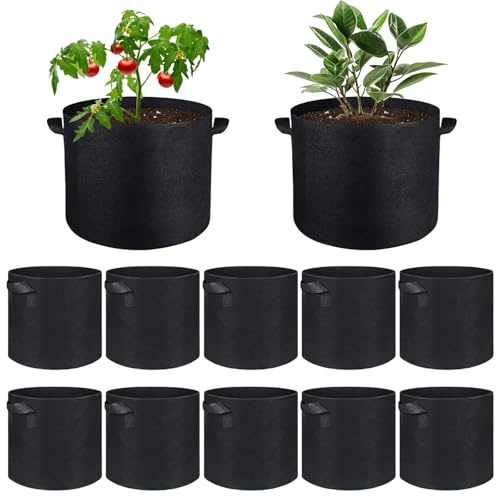 HDAKDDHG 10 Pack Vegetable Grow Bags, 10 Gallon Grow Bags, Thickened Nonwoven Fabric Pots with Handles, Indoor Outdoor Grow Containers for Vegetable/Flower/Plant/Frui