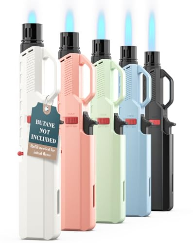 Paquete de 5 antorchas de para Cocina, Encendedor de butano Recargable portátil Ajustable, Mini mecheros de tormenta para Velas, Camping, Hornear, Soldadura, Cocina, Barbacoa