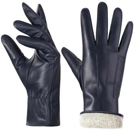 BISON DENIM Gants en cuir pour femme, revêtement cachemire, écran tactile et gants d'hiver