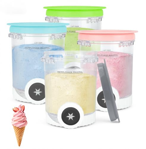 Nepfaivy Pot pour Ninja Swirl by Creami - 4 Pièces Récipient pour Ninja Creami NC701EU NC700, Bacs à Crème Glacée avec Couvercles Étanches, Sans BPA, Lave-Vaisselle, Machine à Glace Accessoires