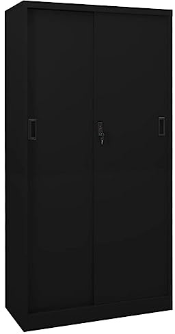 Qnhdfrt Stahl Aktenschrank mit Schiebetür Schwarz 90x40x180 cm Robust Langlebig mit 4 Regalen und Schloss für Büro Dokumente Aufbewahrung