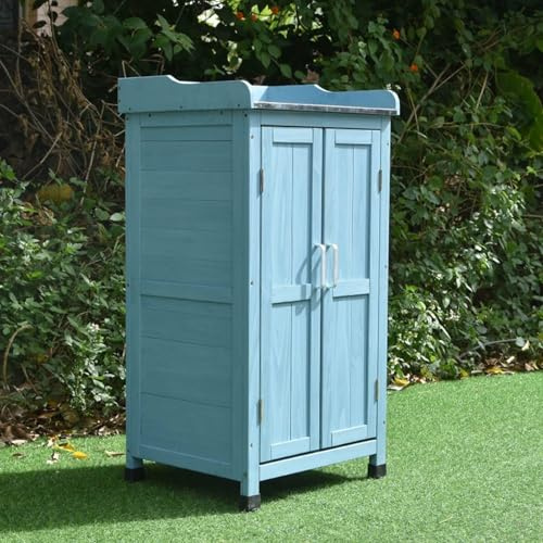 Outdoor Wooden Storage Cabinet, Weatherproof Garden Shed with Shelves and Potting Bench, Multi-functional Garden Furniture Workstation