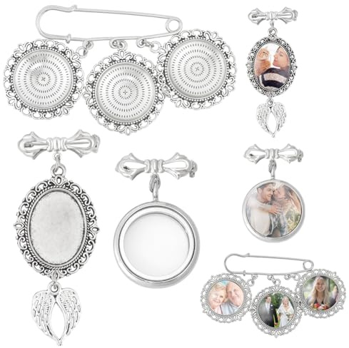 WADORN 3 Set Hochzeitsstrauß Foto Anhänger, DIY Anstecknadel Broschen Set Erinnerungsmedaillon Anhänger