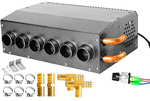 Chauffage hydronique compact 12 V, interrupteur montable, 6 évents avant, ventilateur à 3 vitesses, débit d'air de 100 pi³/min, 8 500 BTU de chaleur pour voiture, camion, bateau, camping-car