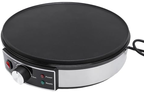 Focket Creador de Crepes, Plancha Eléctrica Antiadherente de 11.8 Pulgadas con Luz Indicadora, Esparcidor de Masa y Espátula, Sartén de Crepe de Control (Enchufe de la UE 220V)