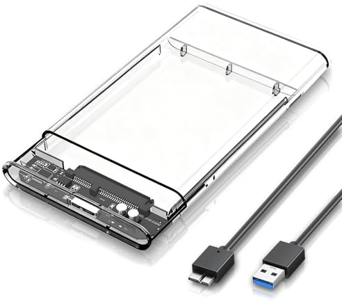 Case HDD 2.5 SATA USB 3.0, Case SSD, Case Hard Disk 2.5, Box HDD 2.5, Lettore SSD Esterno, Supporto UASP/TRIM, Tool Free per HDD e SSD da 2,5 Pollici e 7/9,5 mm(Trasparente)