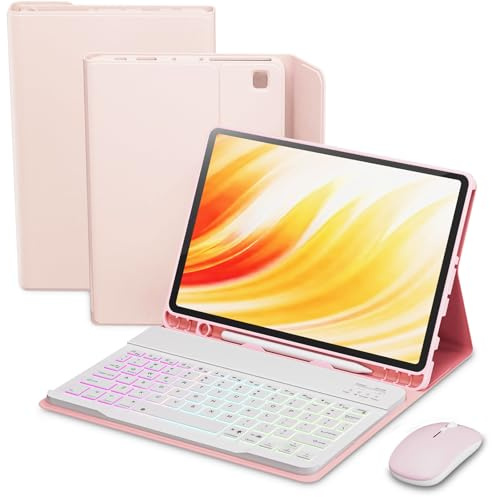 VLEAQC Case Keyboard for Amazon Kindle Fire HD 10&10 Plus 11/13th Gen 10.1 inch 2021&2023, Detachable Wireless Backlit Keyboard with Mouse, Lightweight Stand Cover with Pen Holder (Pink)