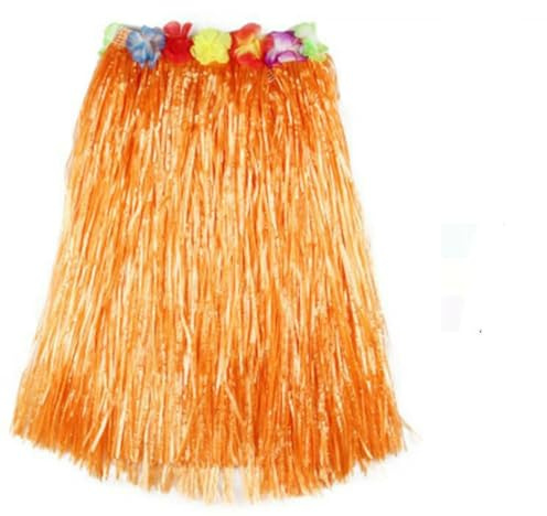 Generisch Hawaii Gras Rock Hula Rock Party Bastrock Lang Elastisch Röcke mit Hibiskusblüten Hawaii Kostüm Set für Beachparty Deko
