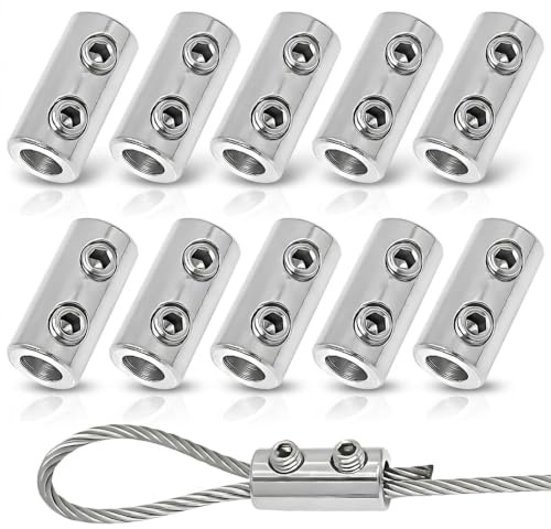 IUSOT 10 Stück Drahtseilklemme 2mm Seilklemme Edelstahl für Drahtseil | 1,5-2 mm Doppelloch Klemmstopper für Wäscheleine, Sonnensegel & Lampenaufhängung Vertikale Seilklemmen Silber Rostfrei