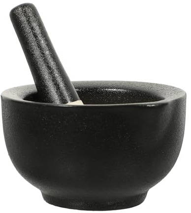 Amosfun Set Ciotola per Macinare Aglio Pestello Ergonomico in Ceramica Nera Opaca, Mini Mortaio per Spezie, Utensile da Cucina per Uso Domestico e Professionale, Resistente e Pratico