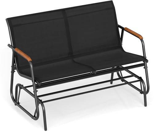 GOPLUS 2 Sitzer Gartenbank, Schaukelbank mit Schaukelmechanismus & atmungsaktivem Stoffsitz, Terrassenbank Outdoor wetterfest, 300 kg belastbar, Sitzbank aus Metall für Garten Terrasse Balkon, Schwarz