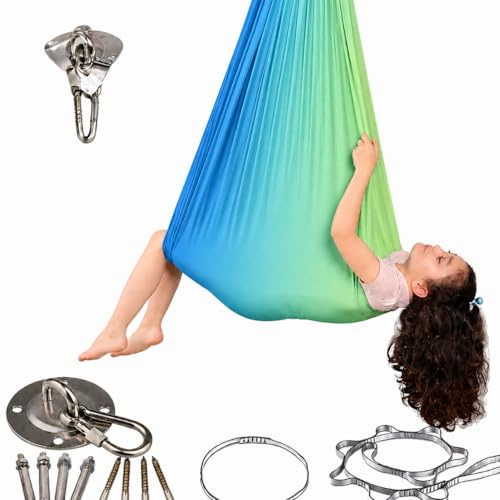 Aerial Yoga Hängematte, Sensorische Nestschaukel für Indoor & Outdoor, Anti-Gravity, mit Befestigungsset, bis 210 kg belastbar, für Entspannung, Stretching & Training (Blaugrün, 280 x 150 cm)