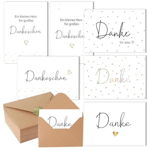 Tayenura Dankeskarten Set 24 Stück, Danke Karte mit Kraftpapier Umschlägen & Gold Siegel Aufkleber, Kleine Danksagungskarten für Kollege, Erzieherin, Hochzeit & Abschied