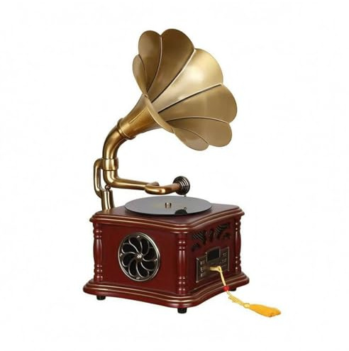 KiBcsLic Altavoz Estilo Gramófono Equipo Sonido Audio para Interior, Marrón