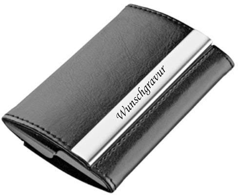 Schmalz Visitenkartenetui Visitenkartenbox mit Gravur Lederoptik Aluminium 2-Fächer graviert