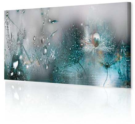 decomonkey Bilder Pusteblume 120x40 cm 1 Teilig Leinwandbilder Wandbild Tau | Strukturleinwand, Holzkeilrahmen, Bild auf Leinwand, Kunstdruck, Wanddeko, Wohnzimmer, Wanddekoration, Blumen, Pflanzen