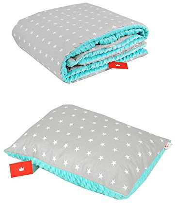Babylux Kuscheldecke 100 x 150 cm Decke Babydecke Kinderdecke Bettdecke Groß Kissen Minky XXL (3. Minze + Sterne mit Kissen)