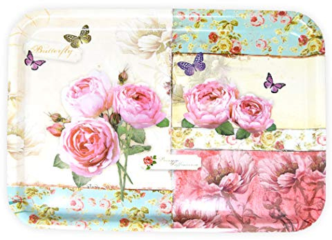 Lashuma Plateau rectangulaire mélaminé Plateau de Service de haute qualité Motif imprimé, Plastique, Rose anglaise., 45 x 31 cm