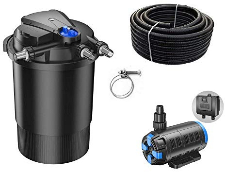 AquaOne Teichfilter Set mit Teichpumpe I Filteranlage CPU-30000 für einen Teich bis 60.000 Liter I Komplettset mit UV Lampe regelbare Eco Pumpe 37-180 Watt Teichschlauch Nr.51