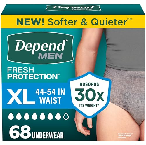 Depend FIT-FLEX Inkontinenz-Unterwäsche für Herren, maximale Saugfähigkeit, Einweg, XL, Grau, 68 Stück